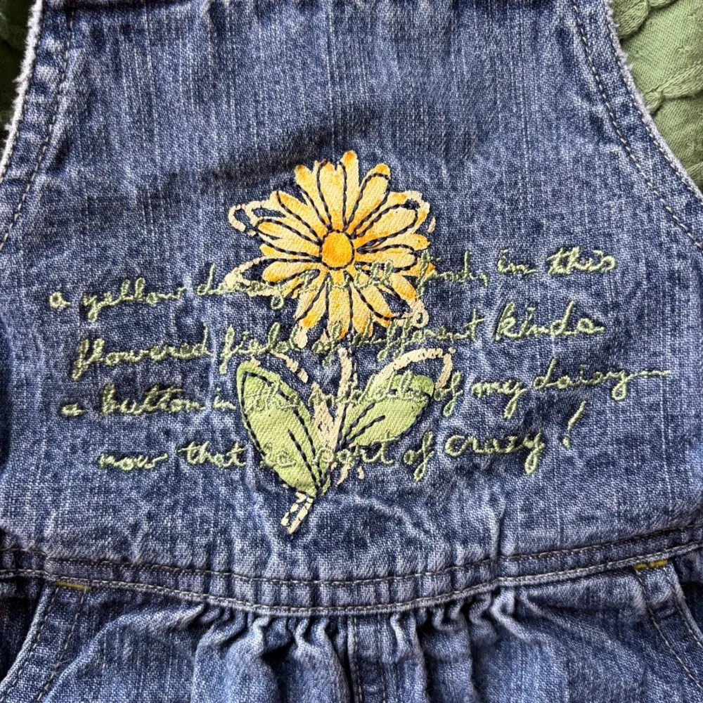 Carters Kids Blue Denim Sunflower Embroidered Overalls Vintage Style 9-12M